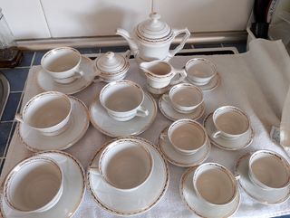 Juego café porcelana dorado