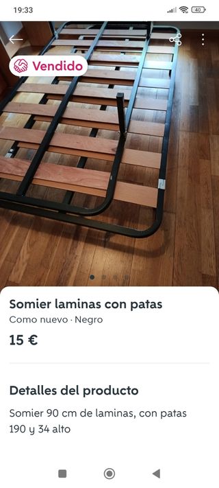 Somier láminas con patas 
90x190cm