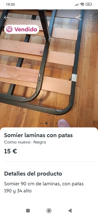 Somier láminas con patas 
90x190cm