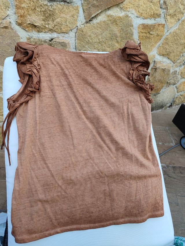 Camiseta marrón con lentejuelas - Talla única