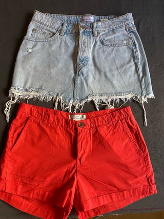 2 shorts: Zara denim, H&M rojo, M