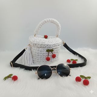 Bolso crochet cereza blanco