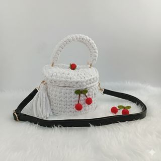 Bolso crochet cereza blanco