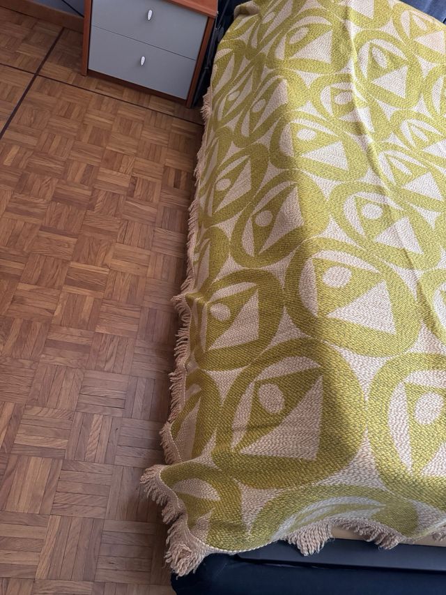 Coperta vintage lana beige e verde