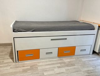 Cama nido blanca y naranja - 2 camas + 4 cajones