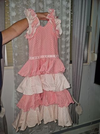 Traje flamenca niña rosa-blanco