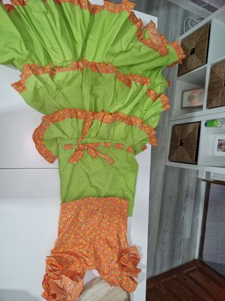 Traje Flamenca niña - verde, naranja