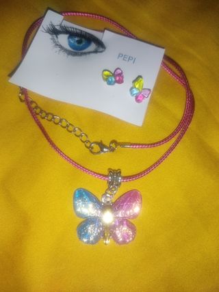 2° ud 50%Collar y pendientes mariposa multicolor