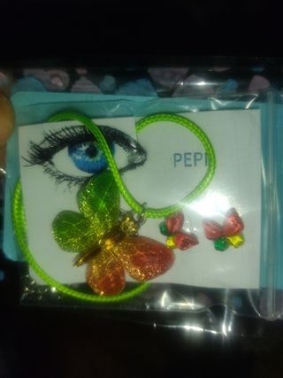 2° ud 50%Collar y pendientes mariposa multicolor