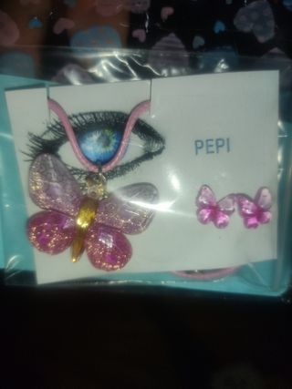 2° ud 50%Collar y pendientes mariposa multicolor