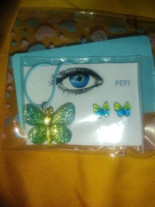 2° ud 50%Collar y pendientes mariposa multicolor