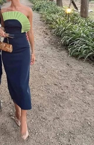 Vestido midi fiesta azul y verde