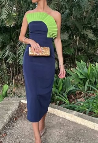 Vestido midi fiesta azul y verde