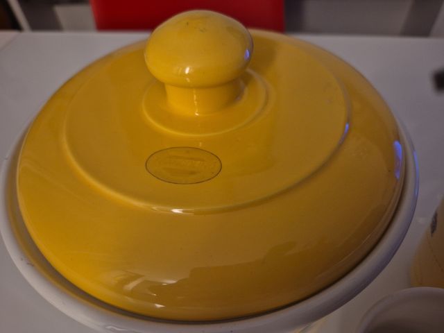 Biscottiera Francolino vintage gialla + 2 tazze