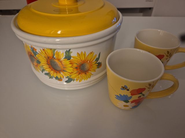 Biscottiera Francolino vintage gialla + 2 tazze