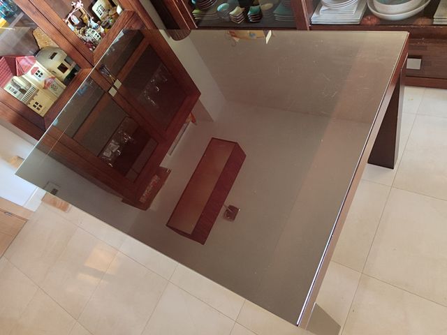 Mesa comedor con cristal + 6 sillas madera