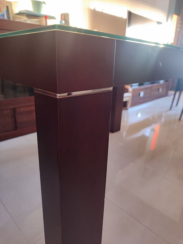Mesa comedor con cristal + 6 sillas madera