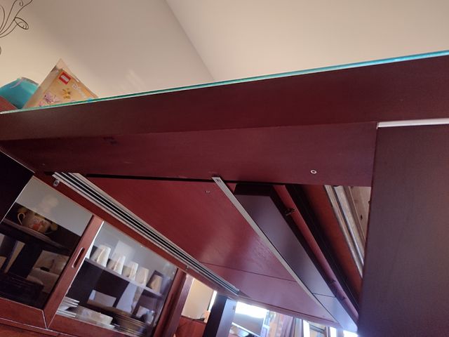 Mesa comedor con cristal + 6 sillas madera