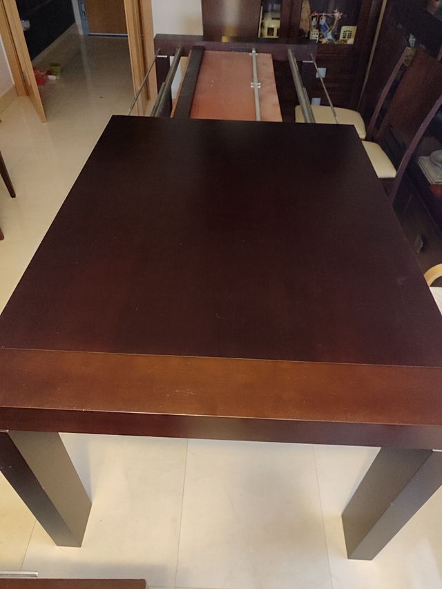 Mesa comedor con cristal + 6 sillas madera