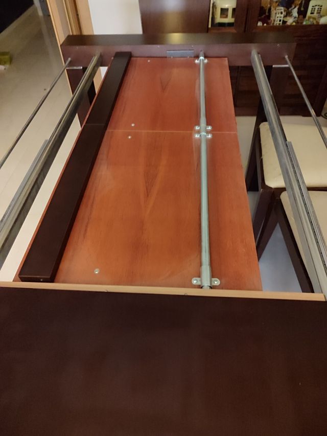 Mesa comedor con cristal + 6 sillas madera