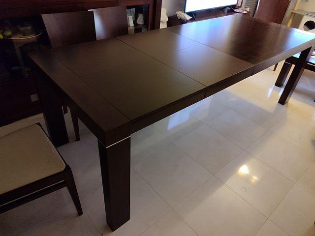 Mesa comedor con cristal + 6 sillas madera