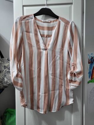 Camicia a righe beige e bianche