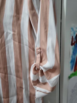Camicia a righe beige e bianche