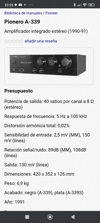 Pioneer A-339 Amplificador Estéreo