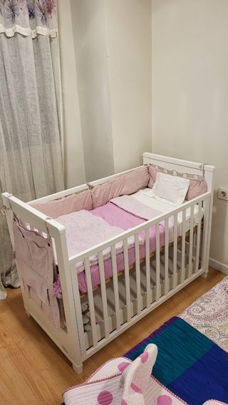 Cuna blanca  TRAMA  con colecho y cajón 