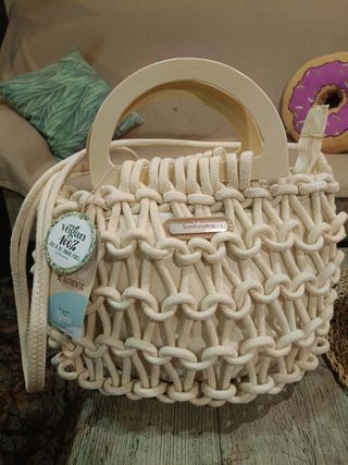 Bolso Simbsastre macramé beige