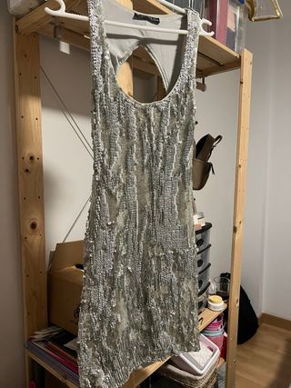 Vestido lentejuelas plata fiesta