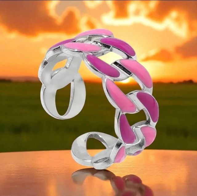 Anillo cadena azul , rosa y el otro morados 2 unid