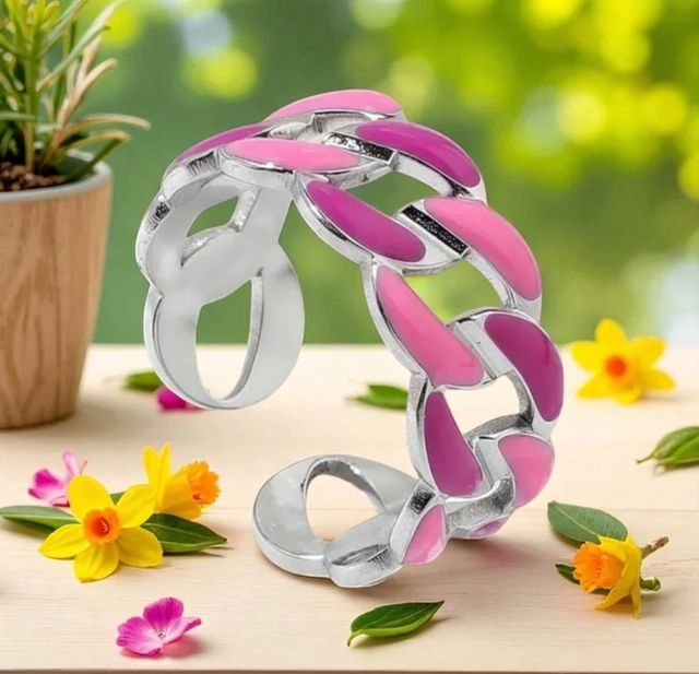 Anillo cadena azul , rosa y el otro morados 2 unid