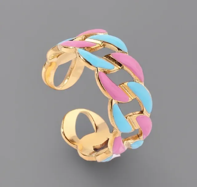 Anillo cadena azul , rosa y el otro morados 2 unid