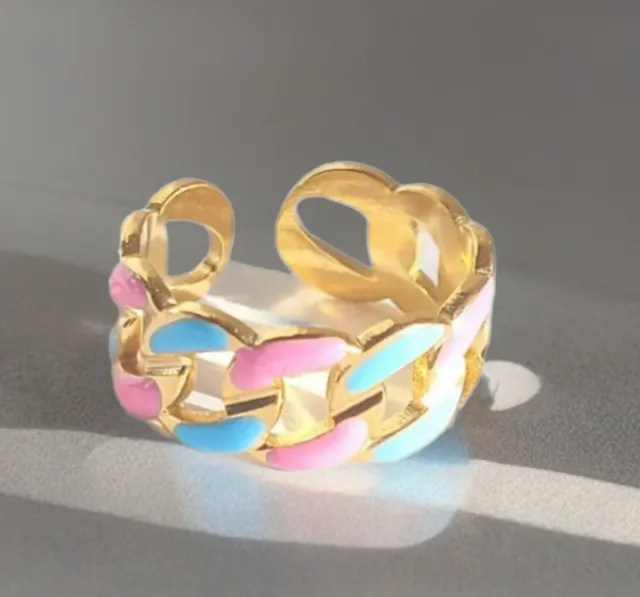 Anillo cadena azul , rosa y el otro morados 2 unid