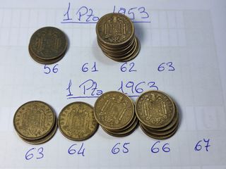 Lote 21 monedas 1 Pta 1953 y 1963