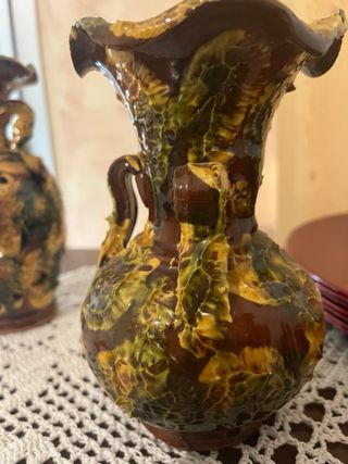 3 Vasi Ceramica Decorativi Marrone Verde