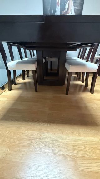 conjunto Mesa comedor extensible wengue y sillas