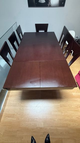 conjunto Mesa comedor extensible wengue y sillas