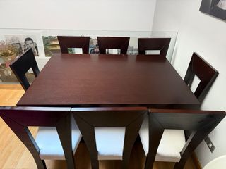 conjunto Mesa comedor extensible wengue y sillas