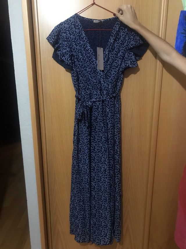 Vestido largo azul con flores nuevo con etiquetas