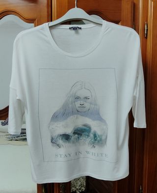 Camiseta blanca manga 3/4 - Talla M