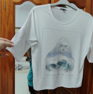 Camiseta blanca manga 3/4 - Talla M