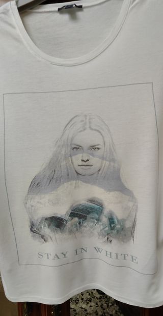 Camiseta blanca manga 3/4 - Talla M