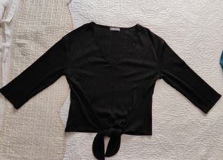 Top negro anudado 3/4