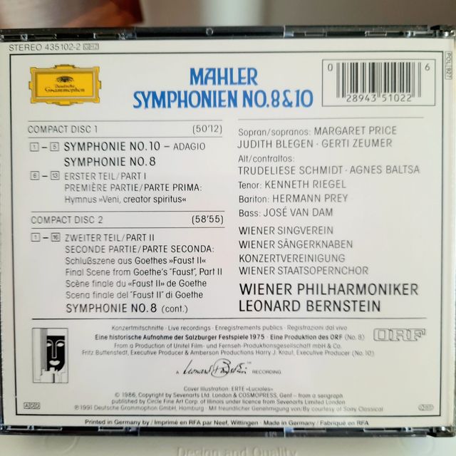 CD Mahler Sinfonia n.8 e n.10 Adagio