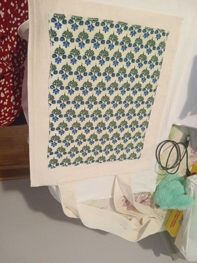 Borsa in tela stampata - Blu e bianco