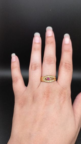 J - 0742 Anillo cinturon cristal rojo y circonitas