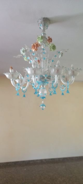 Lampadario Murano vetro bianco-turchese
