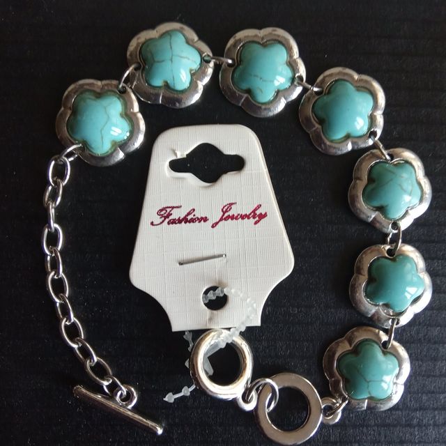 Pulsera turquesa plata - flores